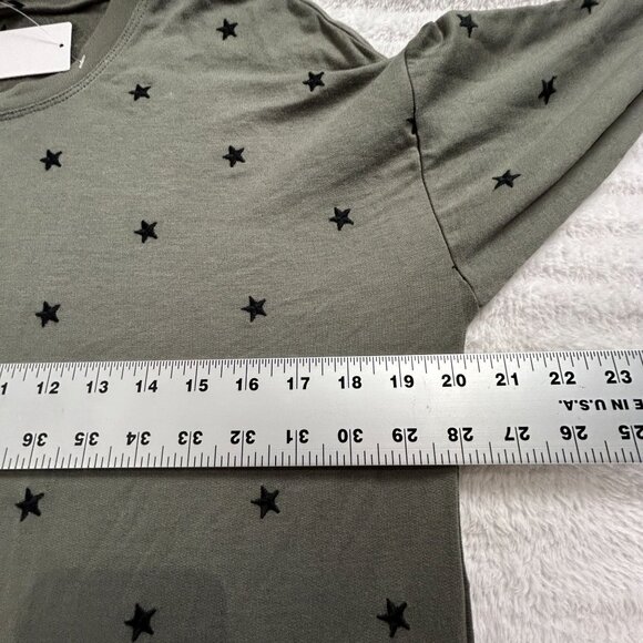 Splendid Women Olive Green Embroidered Star Long Sleeve Crewneck Top XS New $128 - Picture 7 of 8